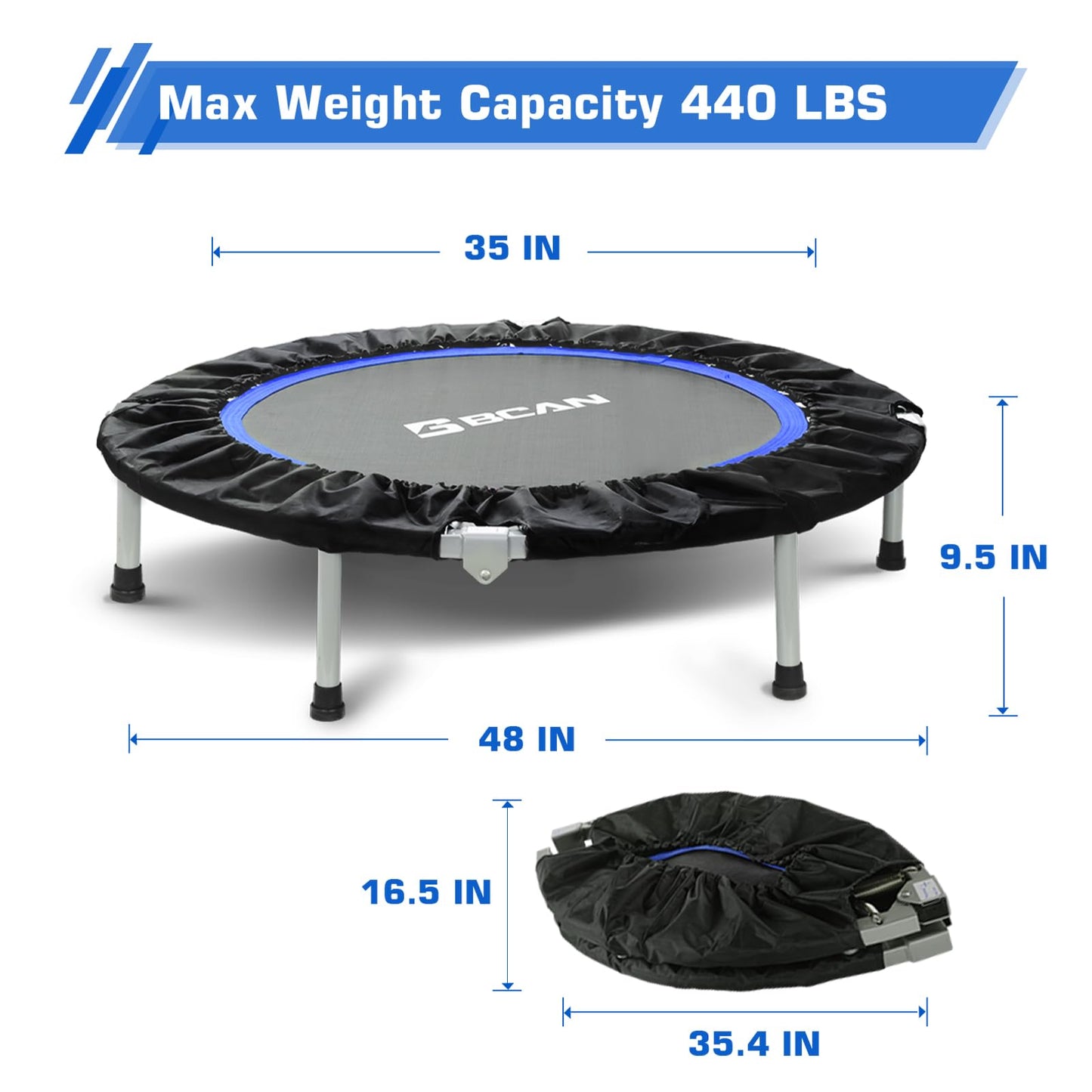 Foldable Rebounder Mini Trampoline 48"~ Great for Lymphatic Stimulation.